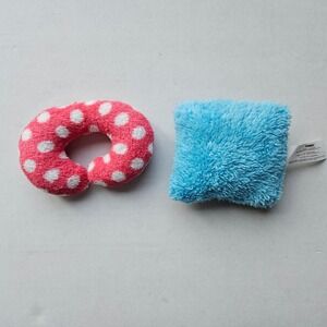 Doll Pillow Combo Pink Polka Dot Neck Pillow Square Blue Plush Satin Pillow Mini